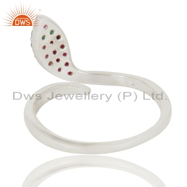 Exporter 925 Sterling Silver Emerald And Ruby Gemstone Snake Design Adjustable Ring