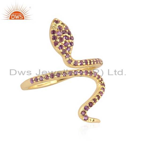Amethyst And Peridot Set Gold On 925 Silver Serpentine Ring