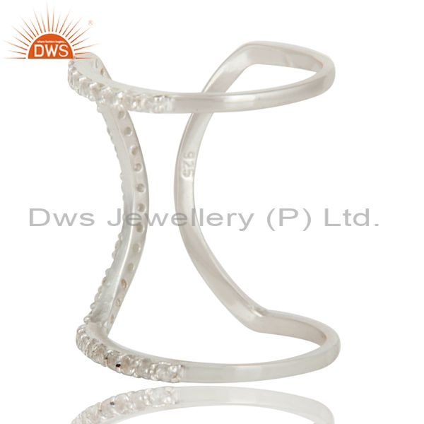 Suppliers 925 Sterling Silver Pave Set White Topaz Halo Style Fashion Double Knuckle Ring