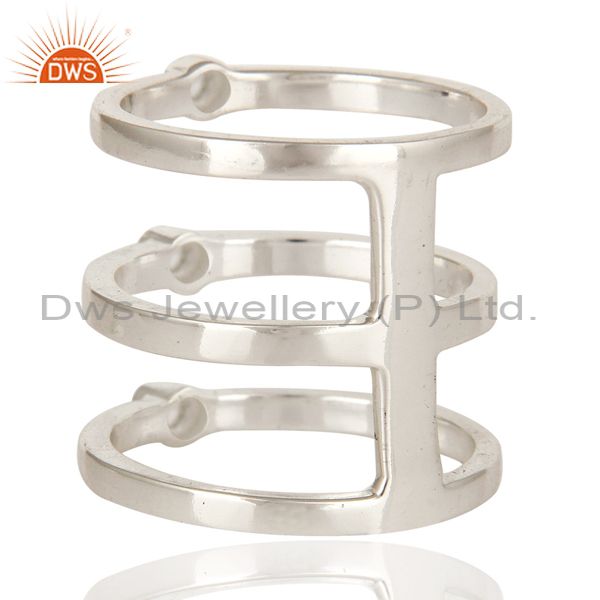 Suppliers High Polish Sterling Silver White Topaz Gemstone Modern Design Tri Bar Ring