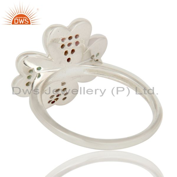 Suppliers 925 Sterling Silver Ruby And Emerald Gemstone Flower Cocktail Ring
