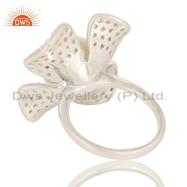 Suppliers 925 Sterling Silver Natural Pearl Flower Cocktail Fashion Ring With White Topaz