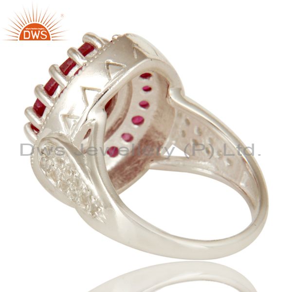 Suppliers 925 Sterling Silver Red Corundum And White Topaz Gemstone Statement Ring