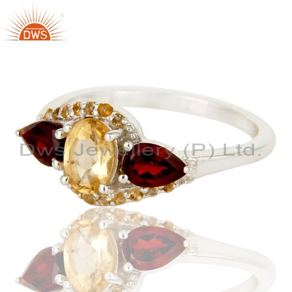 Suppliers Solid Sterling Silver Garnet and Citrine Statement Ring Fine Gemstone Ring
