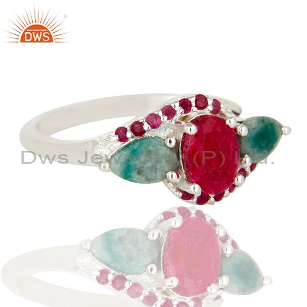 Exporter Ruby and Emerald Sterling Silver Statement Ring Fine Gemstone Birthstone Ring