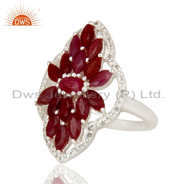 Natural Ruby And White Topaz Sterling Silver Statement Ring