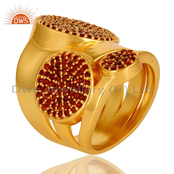 Suppliers High Polish 14K Yellow Gold Plated Brass Garnet Gemstone Designer Fashion Ring