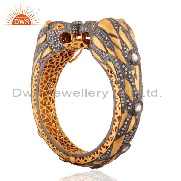 Wholesalers of Panther polki crystal victorian silver bangle white zircon 18k gold