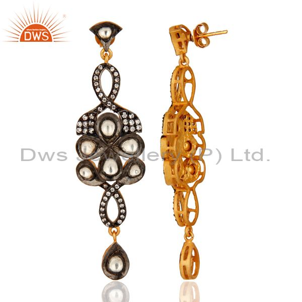 Suppliers Gold Plated Sterling Silver Crystal CZ Polki Victorian Design Fashion Earrings