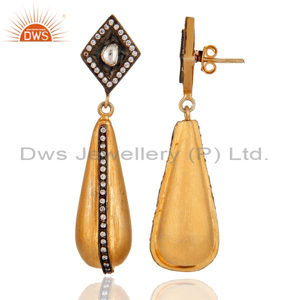 Exporter 22K Gold Plated Sterling Silver Cubic Zirconia & Crystal Quartz Drop Earring