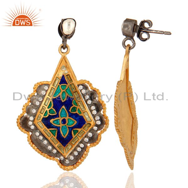 Suppliers Indian Traditional 18K Gold Plated Sterling Silver CZ Party Wear Enamel Earrings