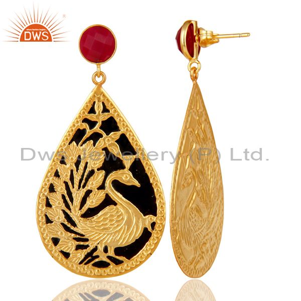 Suppliers 18K Gold Plated Chalcedony Beautiful Handcrafted Peacock Dangle Enamel Earrings
