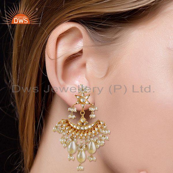Suppliers Natural White Pearl Gold Plated 925 Silver Traditional Kundan Earring Wholesaler