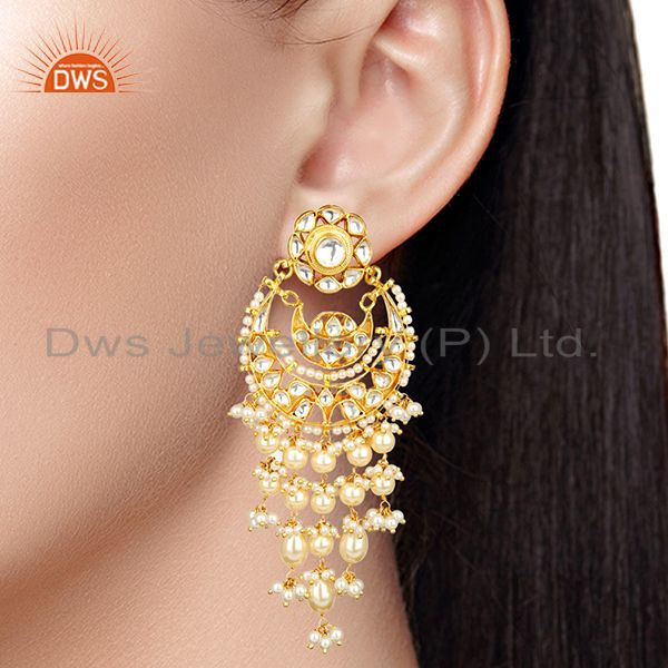 Suppliers Silver Gold Plated Kundan Polki Pearl Hanging Earring