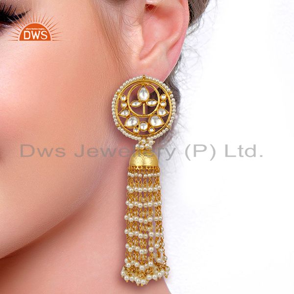 Suppliers Kundan Polki Long Jhumka Traditional Bollywood Silver Earring