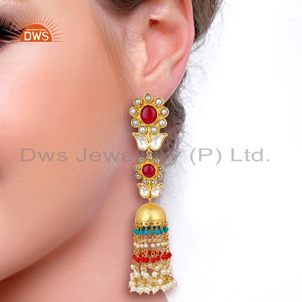 Suppliers Red Green Multy Long Jhumka Dangle Silver Jewelry Earring