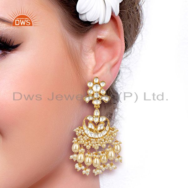 Suppliers Silver Jadau Polki Kundan Traditional Dangle Gold Plated Wholesale Earring