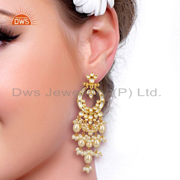 Suppliers Pearl Embellished Silver Jadau Kundan Traditional Dangle Earring
