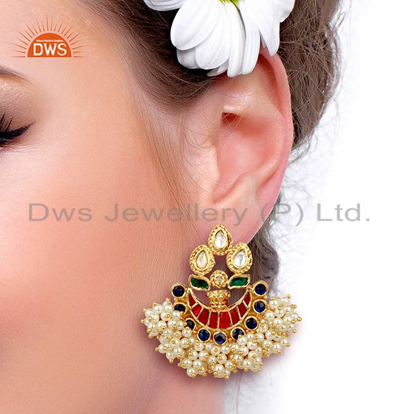 Suppliers Exclusively Chandbali Traditional Red Green Silver Handcrafted Earring