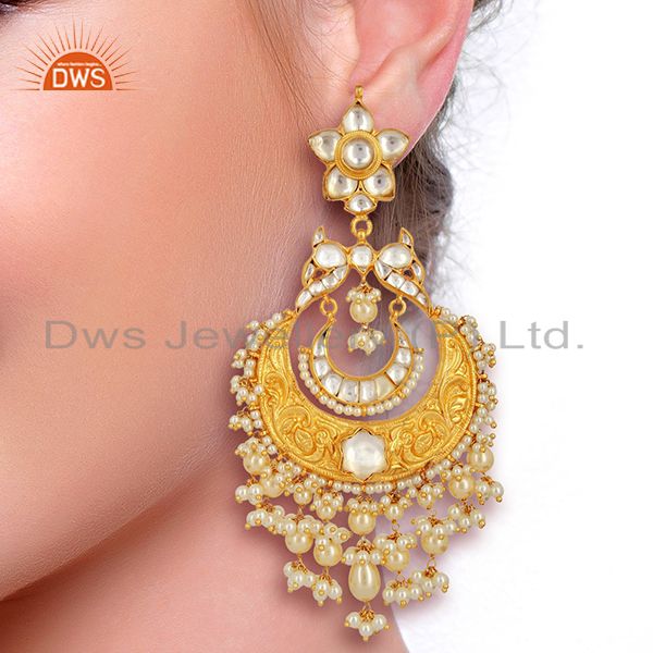 Suppliers Beautiful Chandbali With Meena Work Sterling Silver Gold Plated Kundan Jewelry