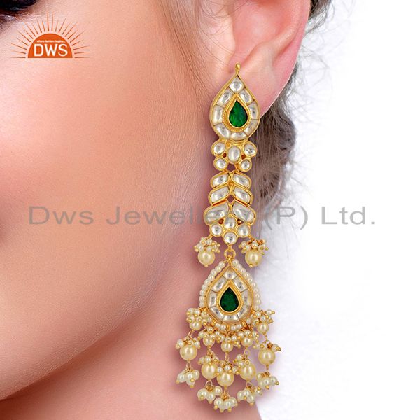 Suppliers Kundan Polki Sterling Silver Gold Plated Bridal Wedding Jewelry Earring