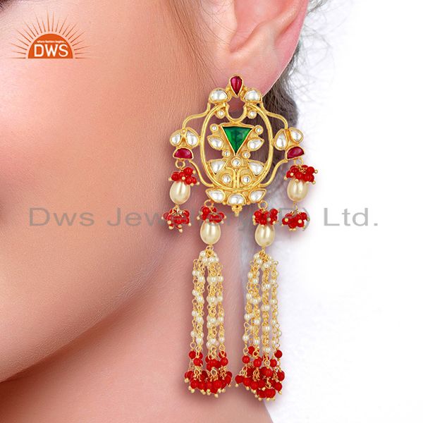 Suppliers Indian Designer 92.5 Sterling Silver Gold Plated Chandelier Earring Jewelry