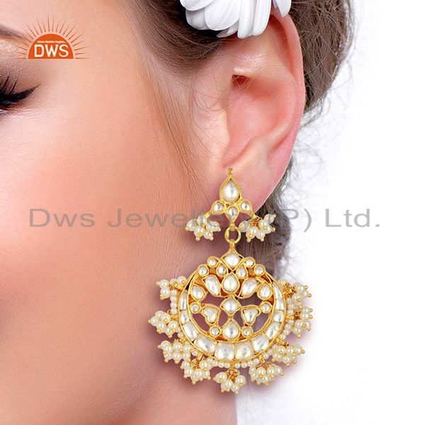 Suppliers Kundan Polki With Pearl Drop 92.5 Sterling Silver Gold Plated  Indian Jewelry