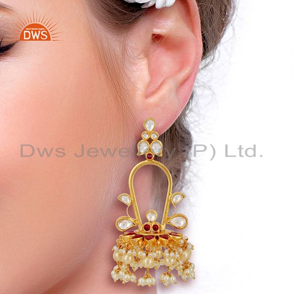 Suppliers Royal kundan Long Jhumki  Sterling Silver Gold Plated Indian Traditional Jewelry