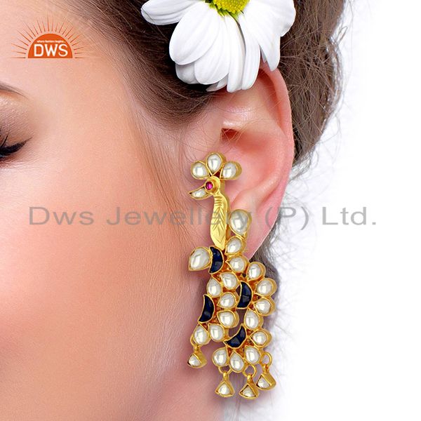 Suppliers Indian Bollywood New Kundan Polki 925 Sterling Silver Gold Plated Stud Earring