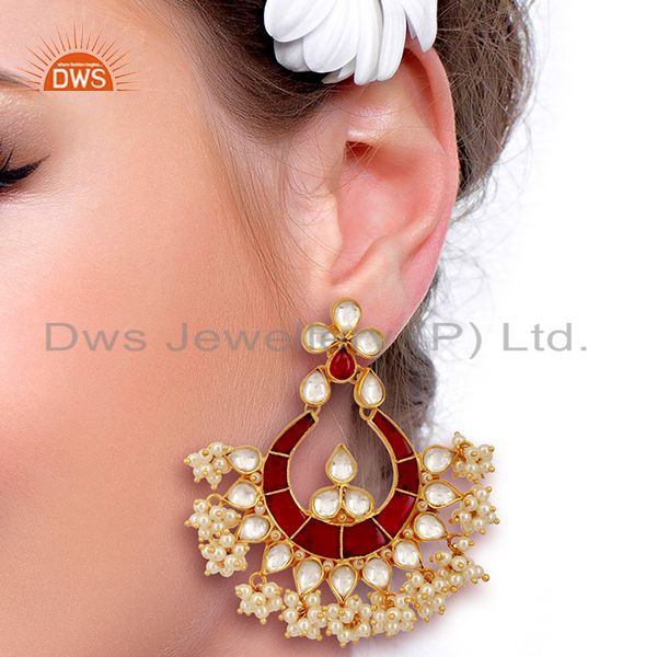 Suppliers Kundand Polki With Pearl Drop Sterling Silver Gold Plated Indian Wedding Jewelry