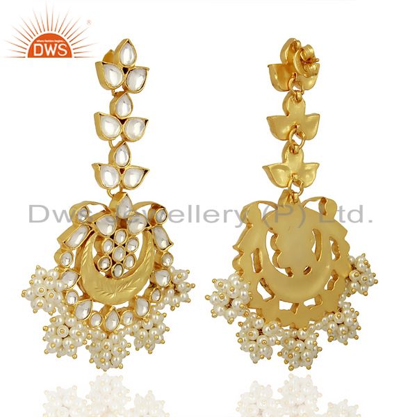 Exporter Indian Traditional Kundan Polki Sterling Silver Gold Plated Chandelier Earring