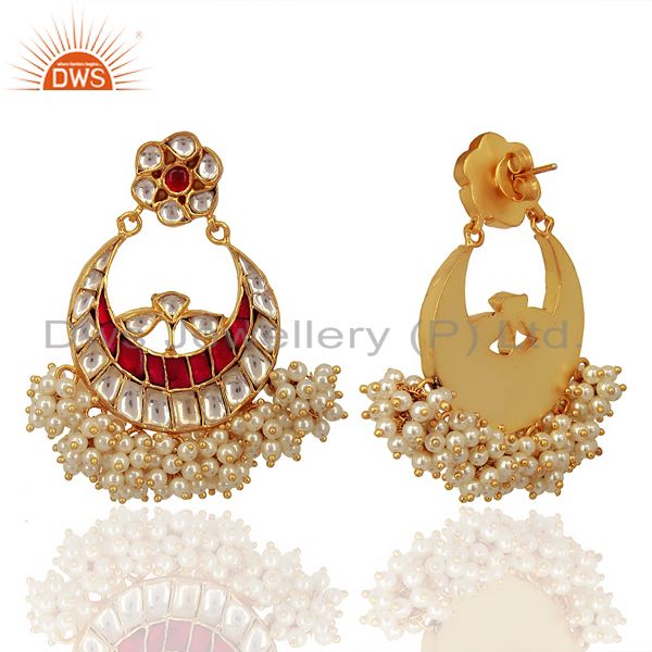 Suppliers Kundan Polki 925 Sterling Silver Gold Plated ChandBali Earring Wholesale Jewelry