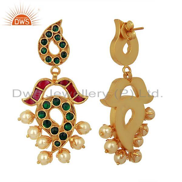 Suppliers Yellow Pearl With Gemstone  Mango Shaped Sterling Silver Gold Plated Earrings