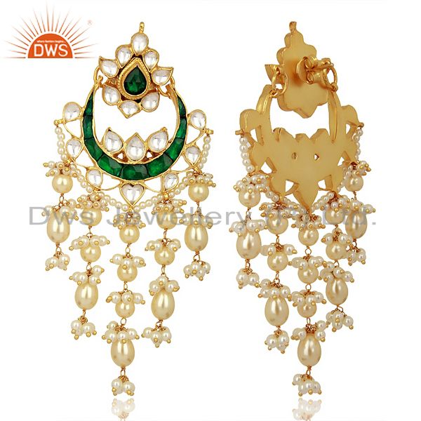 Exporter Indian Wedding Collection 925 Sterling Silver Gold Plated Chand Bali Earrings