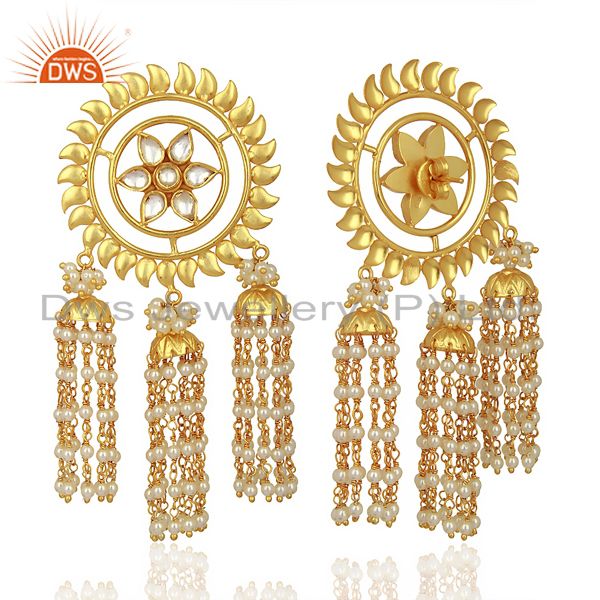 Suppliers Kundan Polki With Multiple Jhumkas Sterling Silver Gold Plated Earring Jewelry