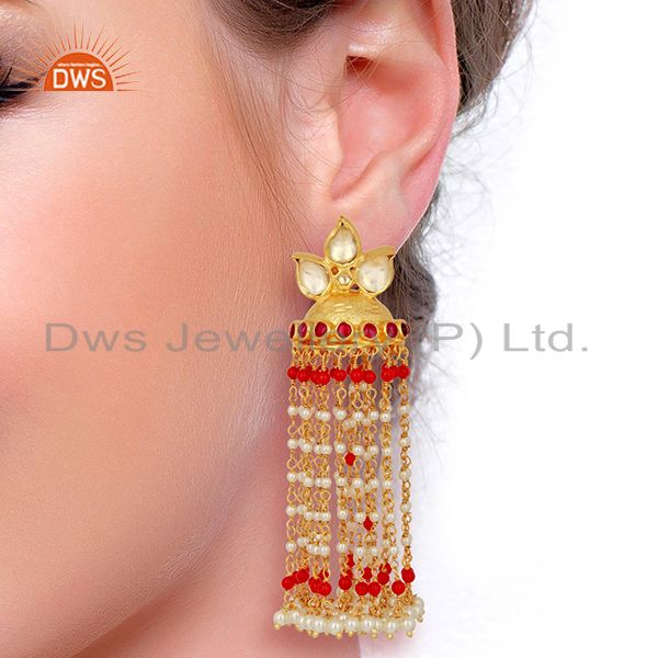 Suppliers Kundan Polki Sterling Silver Gold Plated Earrings Wedding Collection Jewelry