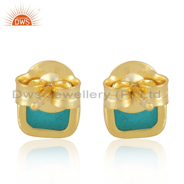 Suppliers Green Enamel 18k Yellow Gold Plated 925 Silver Stud Earrings Jewelry