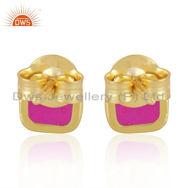 Suppliers Handmade Pink Enamel 18k Gold Plated 925 Silver Stud Earrings Jewelry