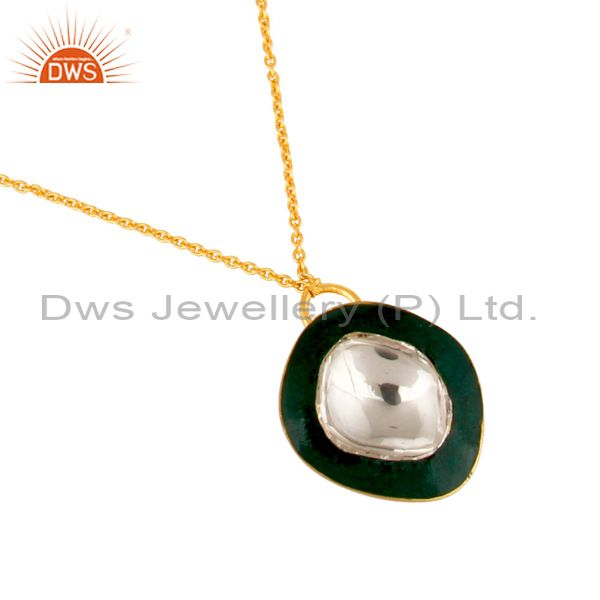 Suppliers 18K Gold Plated Sterling Silver Crystal Polki And Green Enamel Fashion Necklace