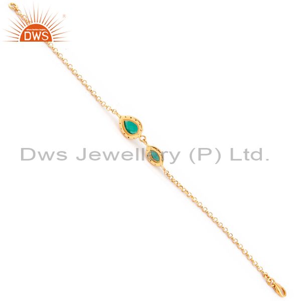 Suppliers Faceted Gemstone Green Onyx 18k Gold over Sterling Silver White Zircon Chain Bra
