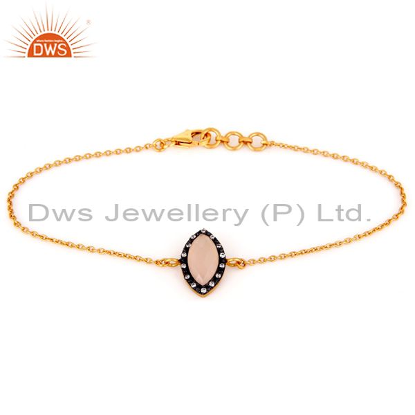 Suppliers Rose Chalcedony Gold Plated Sterling Silver Chain Bracelet With CZ