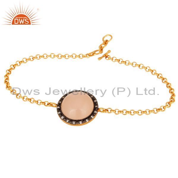Suppliers 18K Gold Plated Sterling Silver Rose Chalcedony Womens Chain Bracelet
