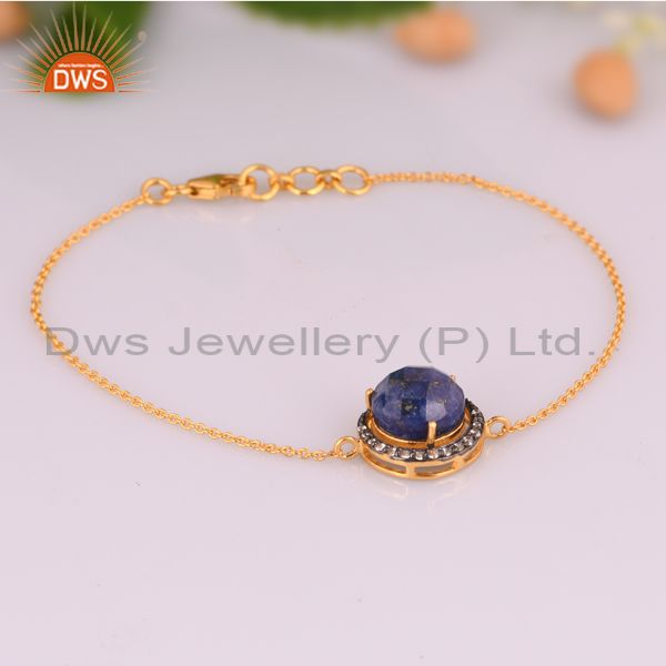 Exporter Natural Lapis Lazuli Gemstone Bracelet Made In 18K Gold On Sterling Silver