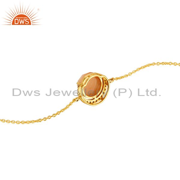 Suppliers Peach Moonstone And CZ Designer Bracelet In 18K Gold Over Sterling Silver Jewelr