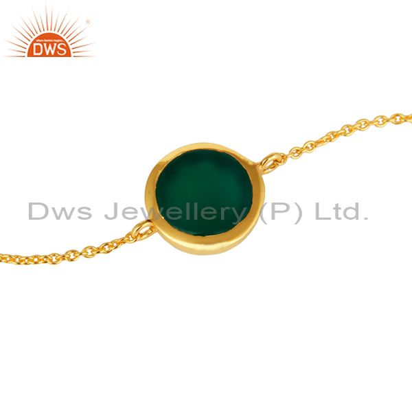 Suppliers Handmade Green Onyx Gemstone Bracelet In 18K Gold Over Sterling Silver