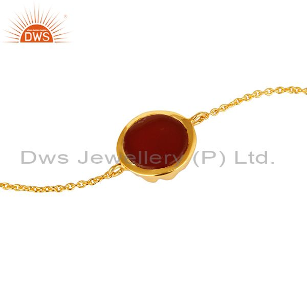 Suppliers 18K Gold Plated Sterling Silver Red Onyx Gemstone Chain Bracelet With Lobster