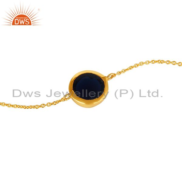 Suppliers 18K Yellow Gold Plated Sterling Silver Blue Corundum Gemstone Bracelet With Chai