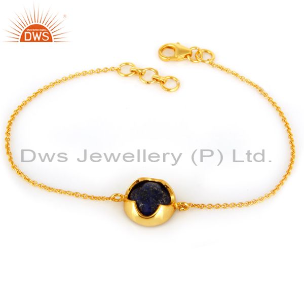 Suppliers 18K Yellow Gold Plated Sterling Silver Lapis Lazuli Gemstone Bracelet