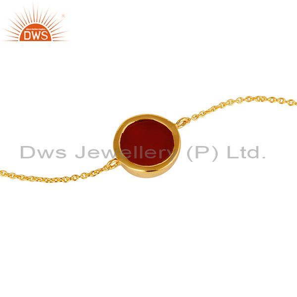 Suppliers Shiny 14K Yellow Gold Plated Sterling Silver Red Onyx Gemstone Chain Bracelet