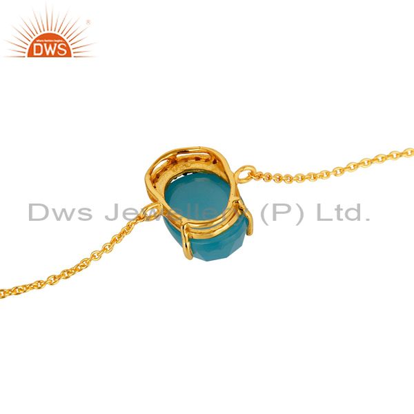 Suppliers 18K Yellow Gold Plated Sterling Silver Aqua Blue Chalcedony Chain Bracelet